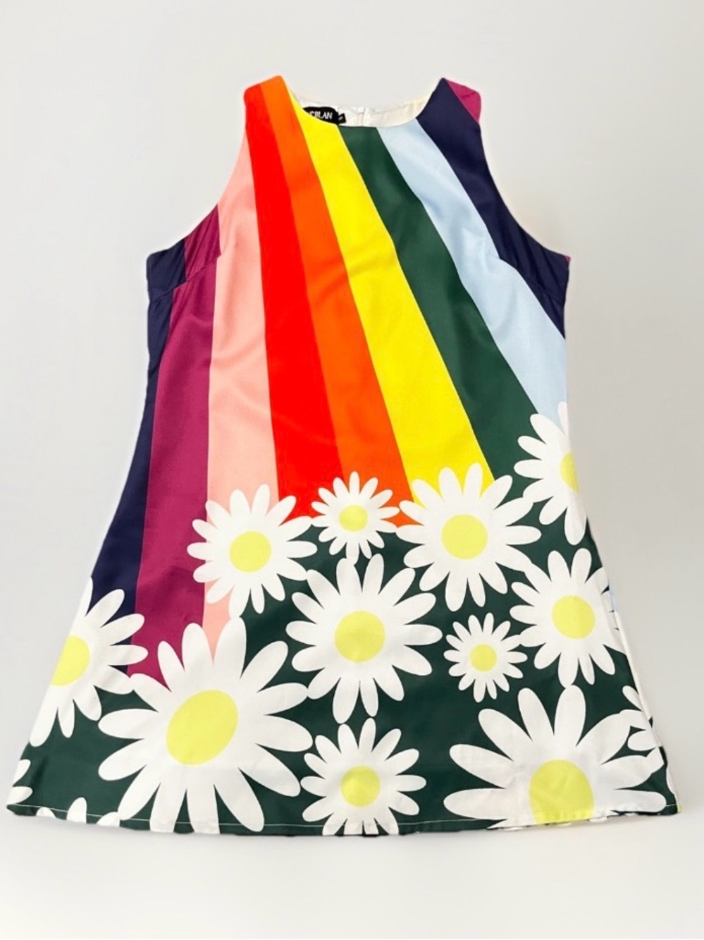 KAIMILAN Women's Rainbow Daisy Floral
Sleeveless A-Line Shift Mod Boho Dress - 8